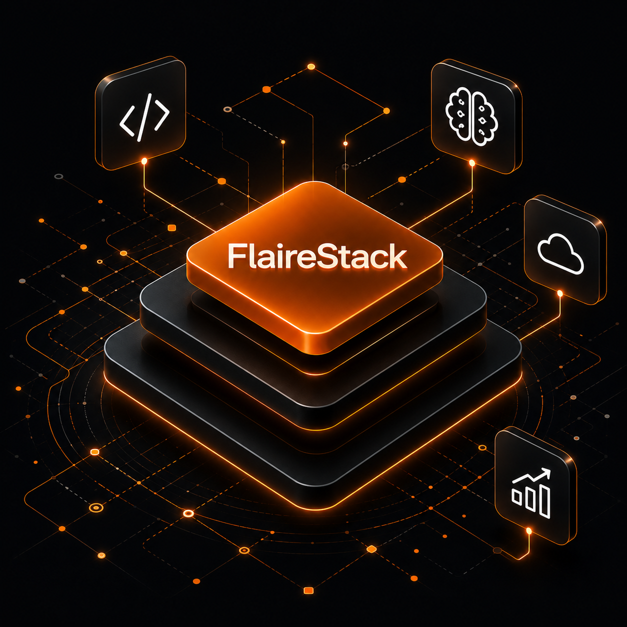 FlaireStack service platform: code, AI, cloud, and analytics connected