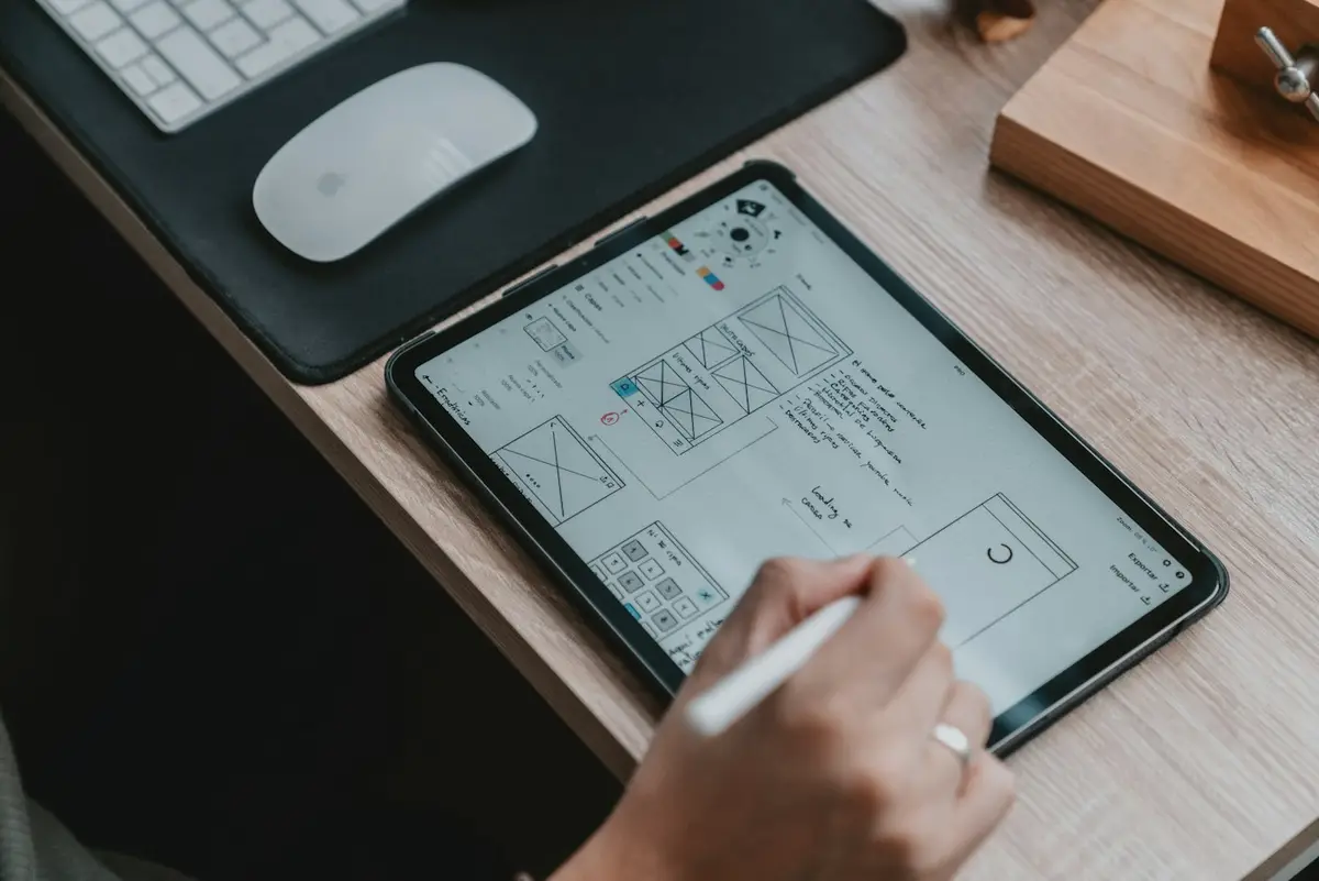 Designer sketching interface wireframes on paper